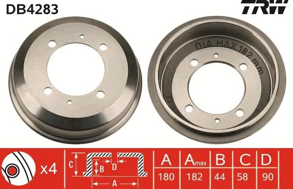 TRW DB4283 - Тормозной барабан autospares.lv