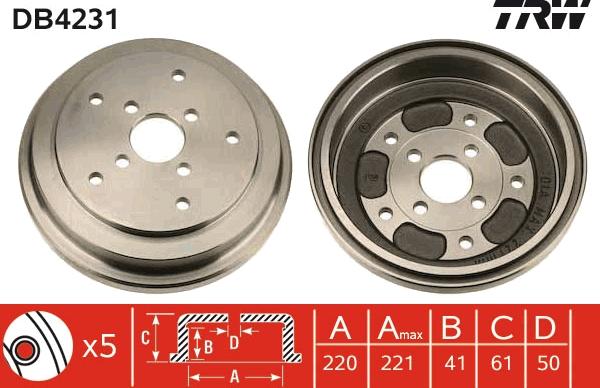 TRW DB4231 - Тормозной барабан autospares.lv