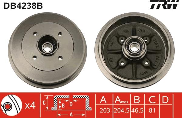 TRW DB4238B - Тормозной барабан autospares.lv