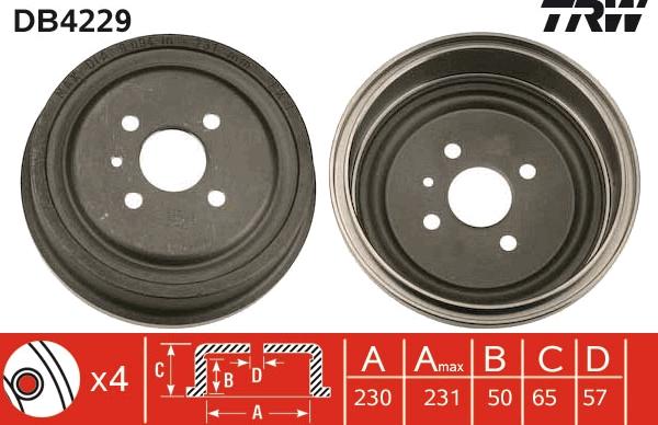 TRW DB4229 - Тормозной барабан autospares.lv