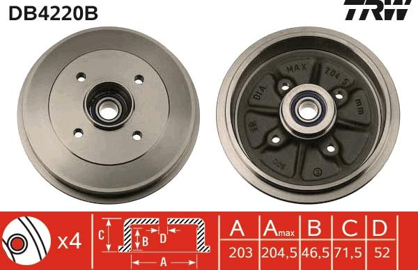 TRW DB4220B - Тормозной барабан autospares.lv