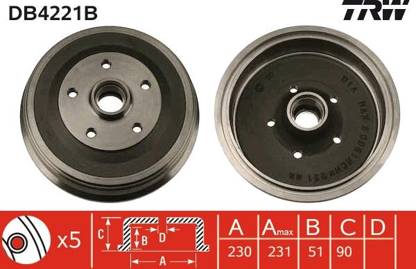 TRW DB4221B - Тормозной барабан autospares.lv