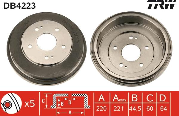 TRW DB4223 - Тормозной барабан autospares.lv