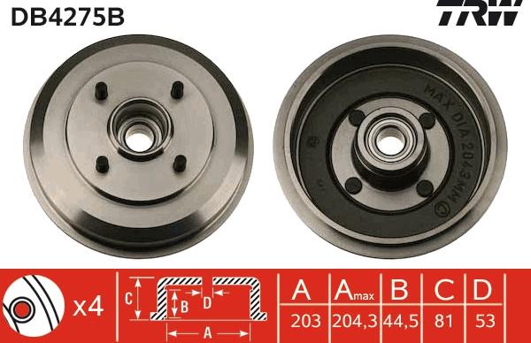 TRW DB4275B - Тормозной барабан autospares.lv