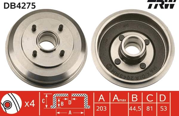 TRW DB4275 - Тормозной барабан autospares.lv