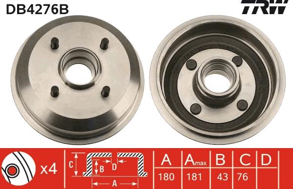 TRW DB4276B - Тормозной барабан autospares.lv