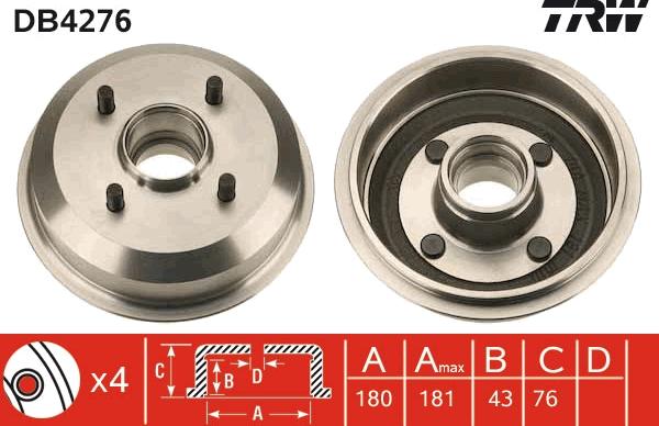 TRW DB4276 - Тормозной барабан autospares.lv