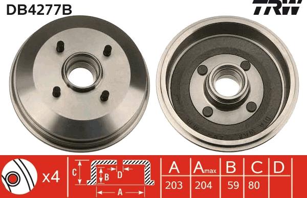 TRW DB4277B - Тормозной барабан autospares.lv