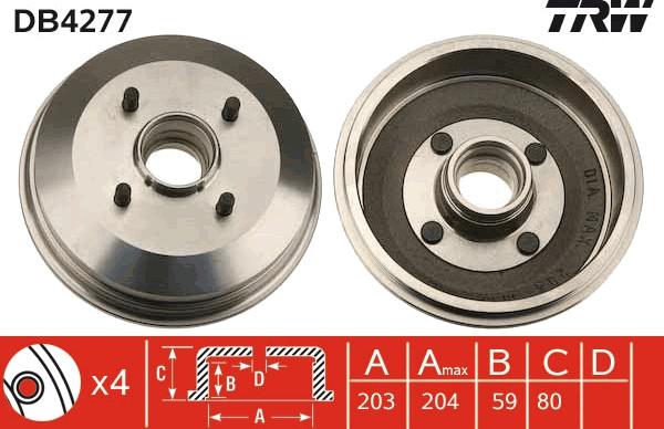 TRW DB4277 - Тормозной барабан autospares.lv