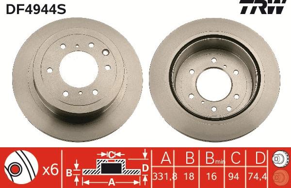 TRW DF4944S - Тормозной диск autospares.lv