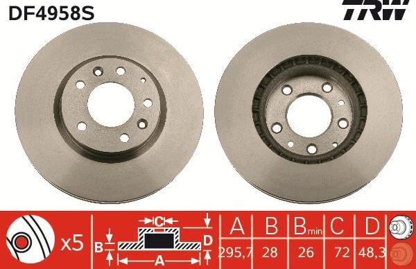 TRW DF4958S - Тормозной диск autospares.lv