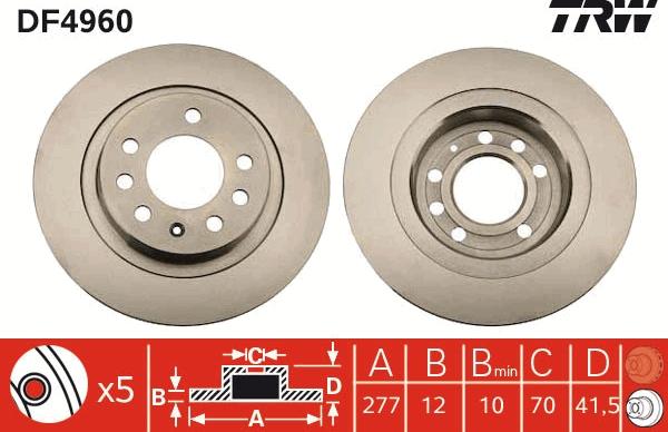 TRW DF4960 - Тормозной диск autospares.lv