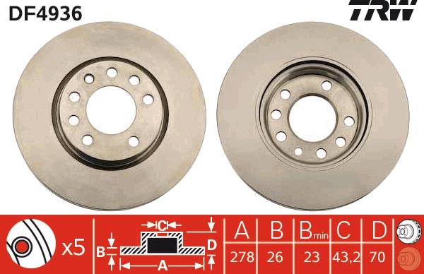 TRW DF4936 - Тормозной диск autospares.lv