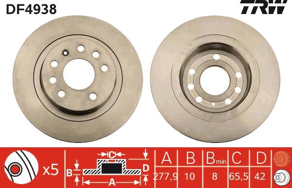 TRW DF4938 - Тормозной диск autospares.lv