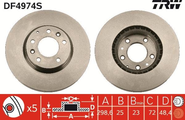 TRW DF4974S - Тормозной диск autospares.lv