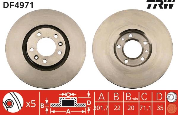 TRW DF4971 - Тормозной диск autospares.lv