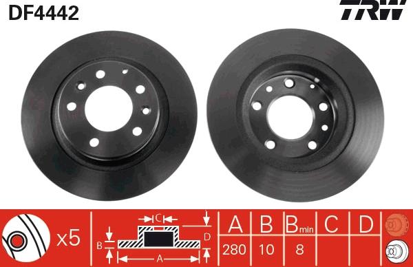 TRW DF4442 - Тормозной диск autospares.lv