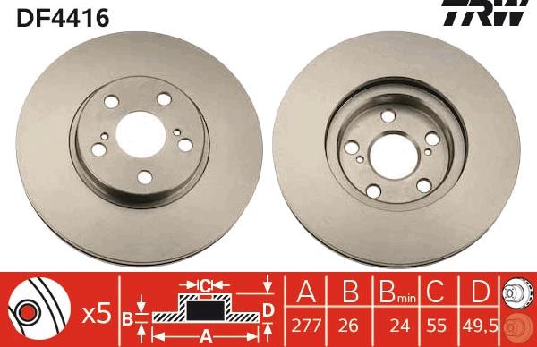 TRW DF4416 - Тормозной диск autospares.lv