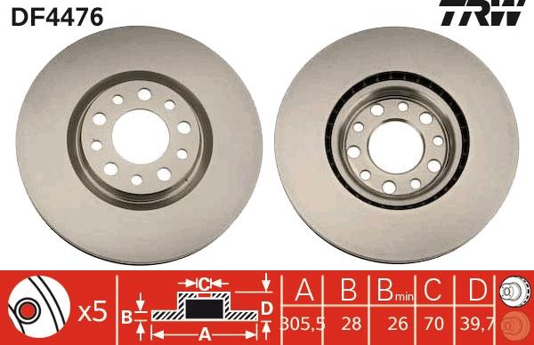 TRW DF4476 - Тормозной диск autospares.lv