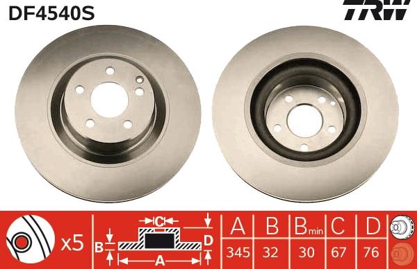 TRW DF4540S - Тормозной диск autospares.lv