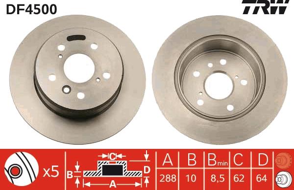 TRW DF4500 - Тормозной диск autospares.lv