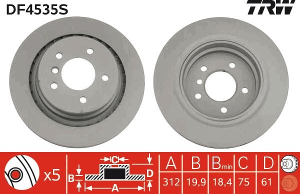 TRW DF4535S - Тормозной диск autospares.lv