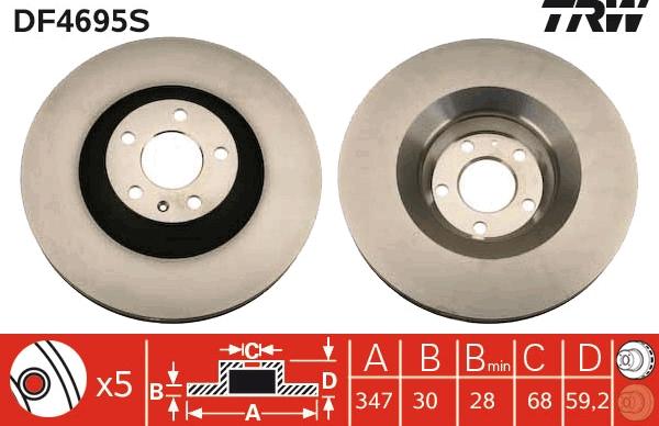 TRW DF4695S - Тормозной диск autospares.lv