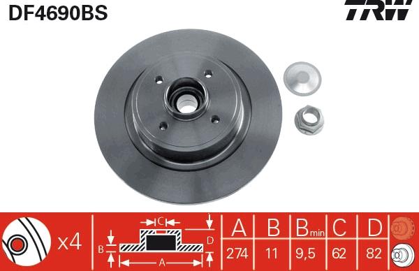 TRW DF4690BS - Тормозной диск autospares.lv