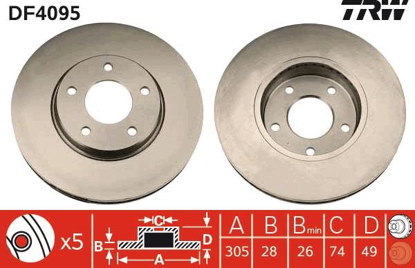 TRW DF4095 - Тормозной диск autospares.lv