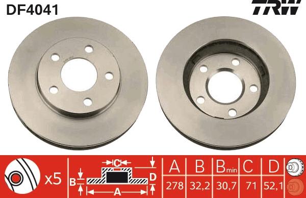 TRW DF4041 - Тормозной диск autospares.lv