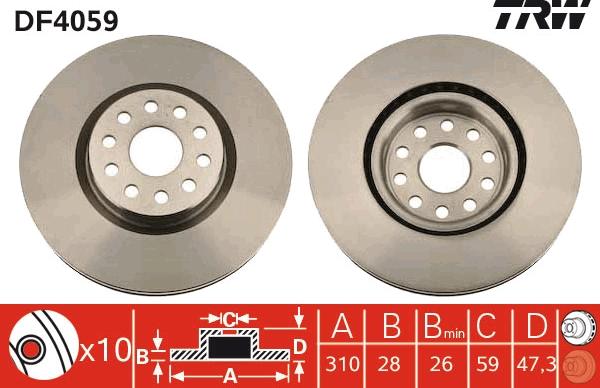 TRW DF4059 - Тормозной диск autospares.lv