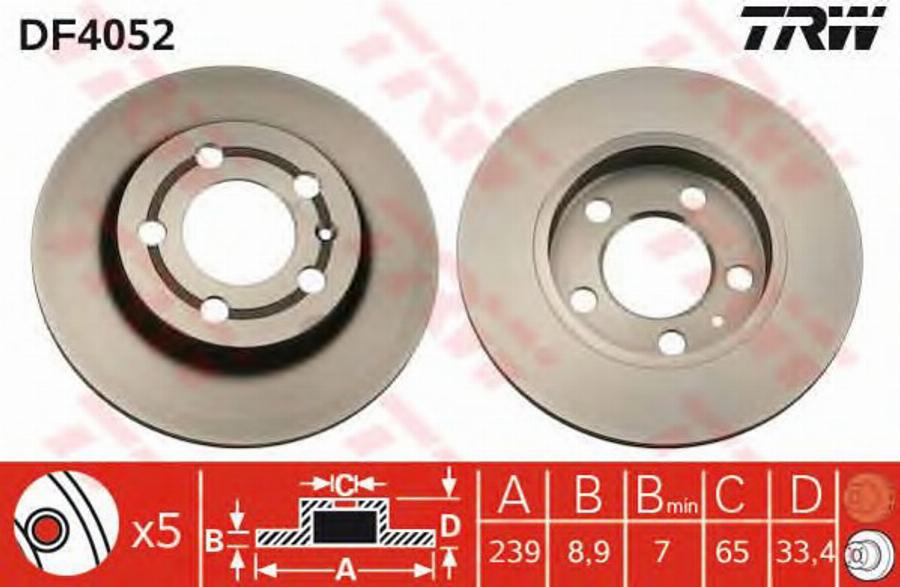 TRW DF4052BP - Тормозной диск autospares.lv