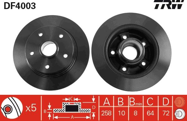 TRW DF4003 - Тормозной диск autospares.lv