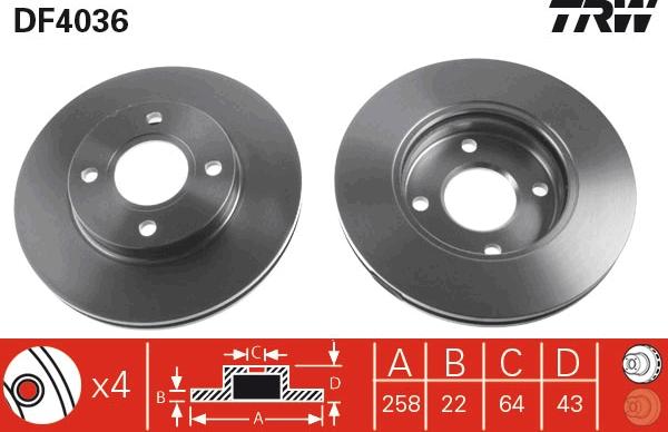 TRW DF4036 - Тормозной диск autospares.lv