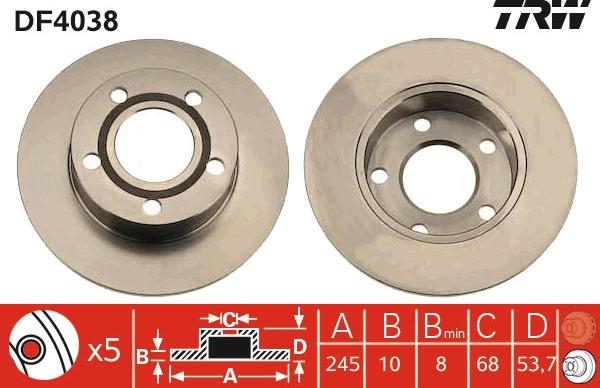 TRW DF4038 - Тормозной диск autospares.lv