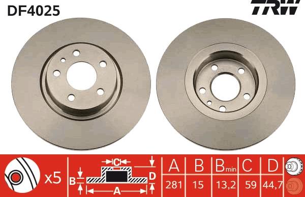 TRW DF4025 - Тормозной диск autospares.lv