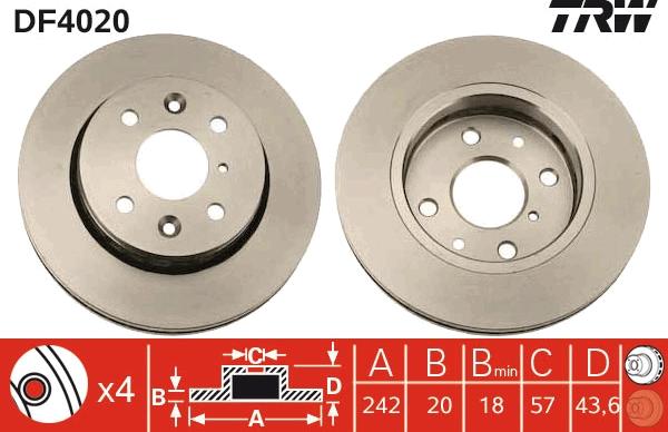 TRW DF4020 - Тормозной диск autospares.lv