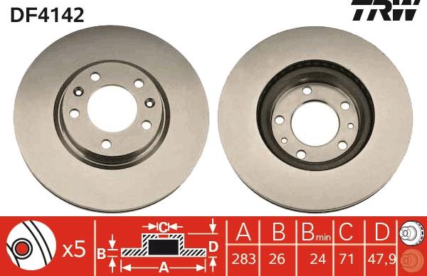 TRW DF4142 - Тормозной диск autospares.lv