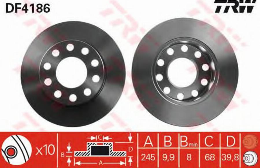 TRW DF4186BP - Тормозной диск autospares.lv