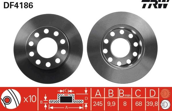 TRW DF4186 - Тормозной диск autospares.lv