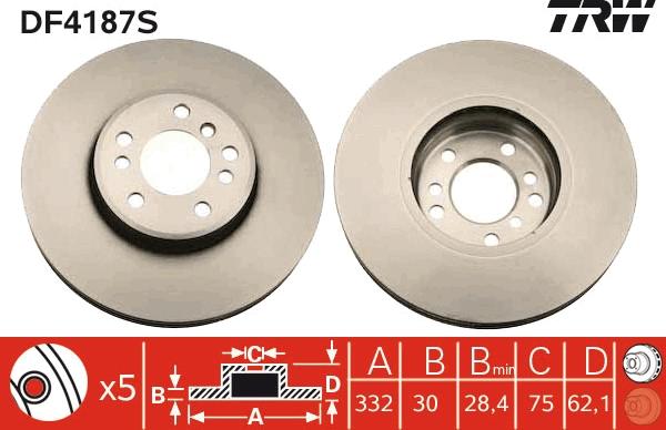 TRW DF4187S - Тормозной диск autospares.lv