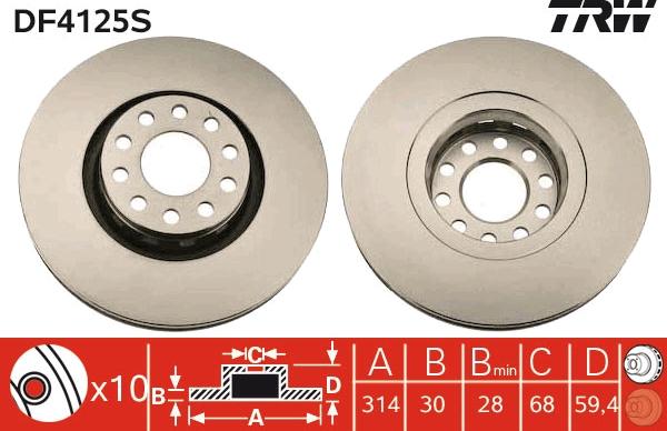 TRW DF4125S - Тормозной диск autospares.lv