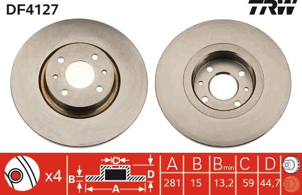 TRW DF4127 - Тормозной диск autospares.lv
