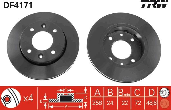 TRW DF4171 - Тормозной диск autospares.lv