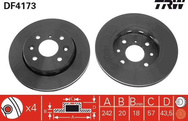 TRW DF4173 - Тормозной диск autospares.lv