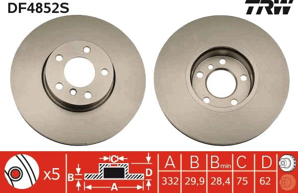 TRW DF4852S - Тормозной диск autospares.lv