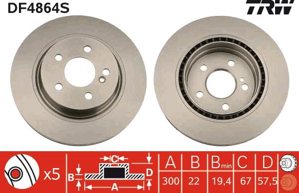 TRW DF4864S - Тормозной диск autospares.lv