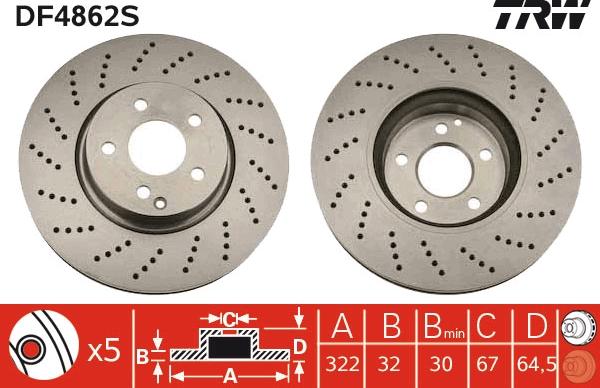 TRW DF4862S - Тормозной диск autospares.lv