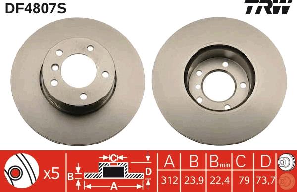 TRW DF4807S - Тормозной диск autospares.lv