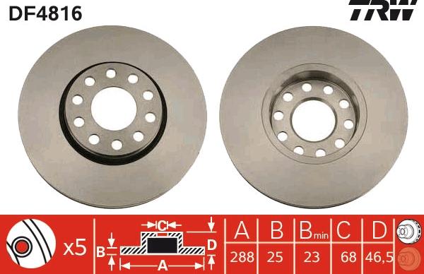 TRW DF4816 - Тормозной диск autospares.lv